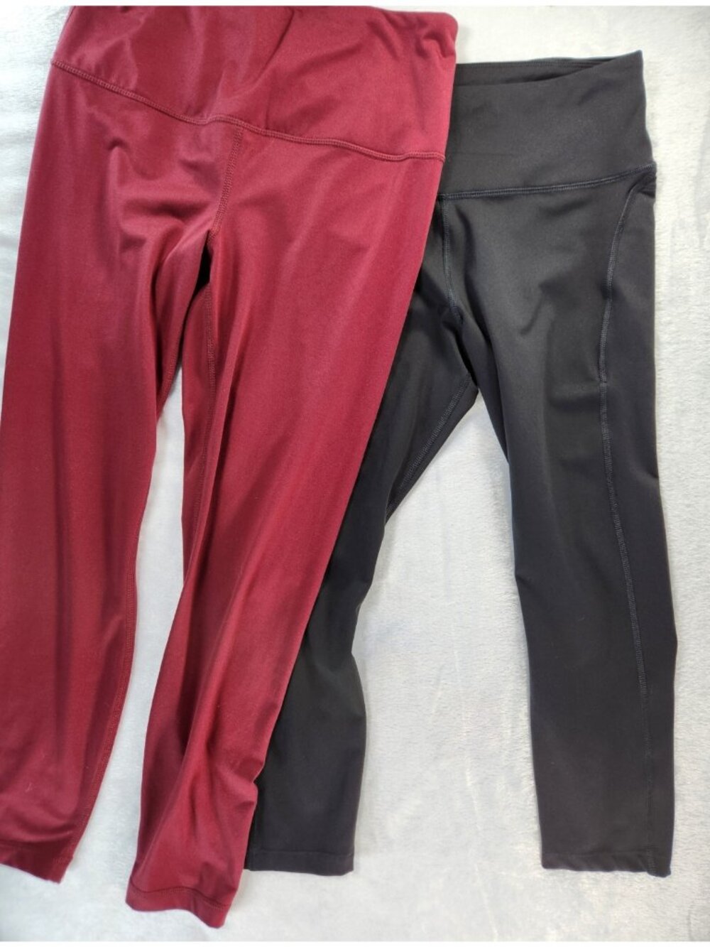 2 Pack Stretch Pants Pockets High Waisted Tummy Control Workout-Red Black - SZ M